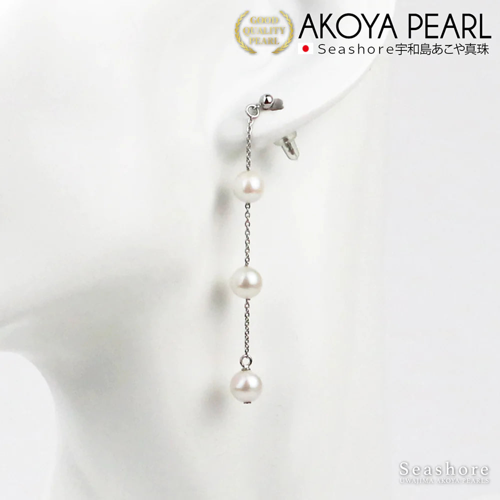 【3泊4日レンタル】あこや真珠３点セット｜3粒スルー ネックレス　ベビーパール ステーションピアス　2WAYパールブレスレット